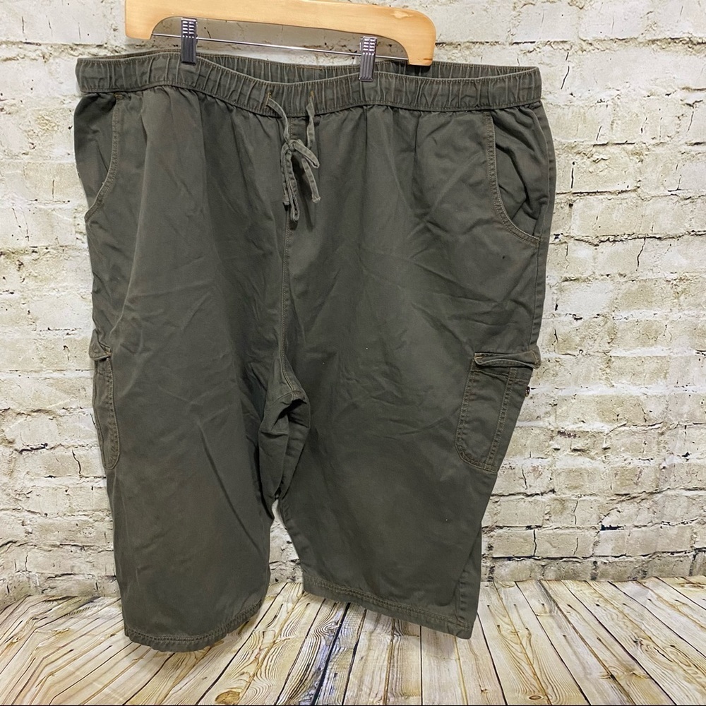 Roamans Green Cotton Pull On Stretch Waist Cargo Capris